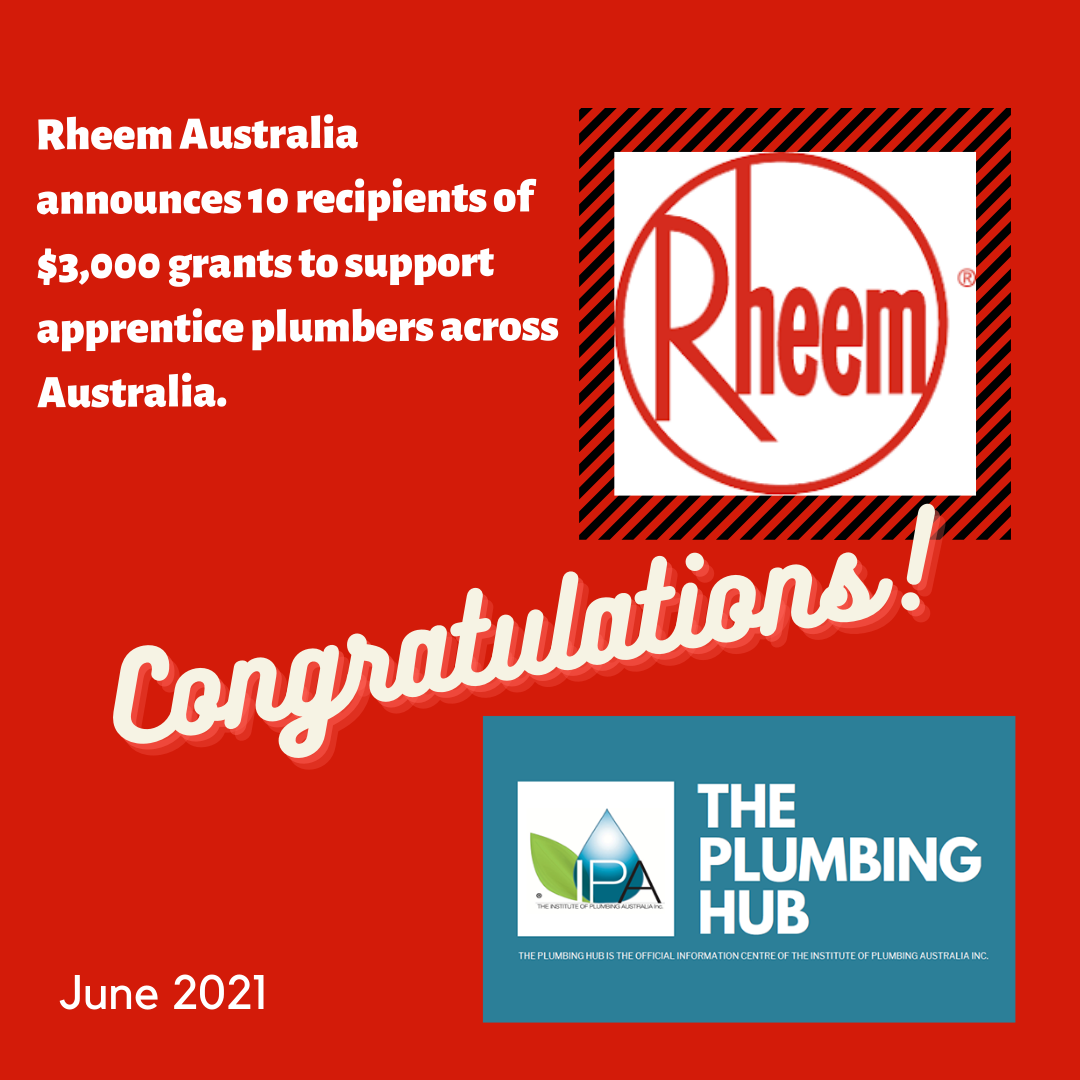 Rheem Australia announces 10 recipients of $3,000 grants to support apprentice plumbers across Australia